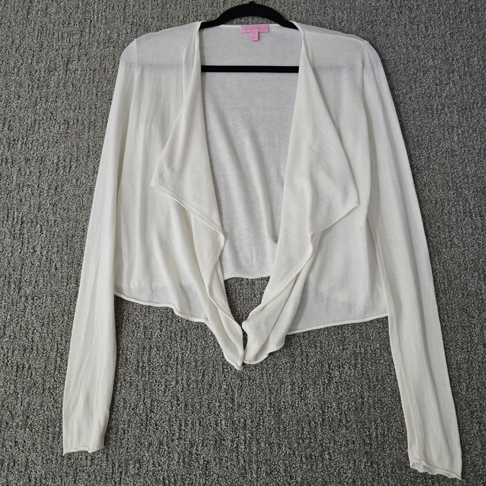 Lilly Pulitzer Colony Cardigan XS Resort White Cotton Rayon Draped Open Front